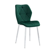 SHELL CHAIR WITH SILVER LEGS IN GREEN VELVET.