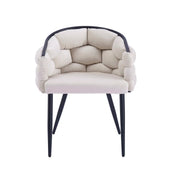 BALLOON CHAIRS DESIGN IN BEIGE VELVET WITH BLACK METAL LEGS.