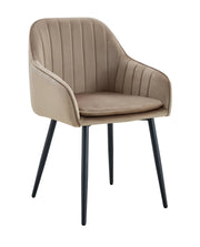 PAMS CHAIR WITH BLACK LEGS IN TAUPE VELVET.