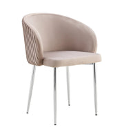 CARLITA CHAIR IN TAUPE VELVET WITH SILVER LEGS.
