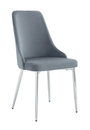 SILLA BELIZE CON PATAS PLATEADAS Y ASIENTO DE TERCIOPELO GRIS.