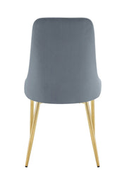 SILLA BELIZE CON PATAS DORADAS Y ASIENTO DE TERCIOPELO GRIS.