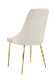BELIZE CHAIR WITH GOLD LEGS AND BEIGE VELVET SEAT.
