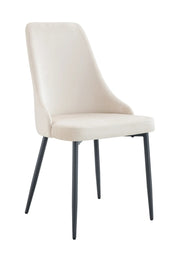 BELIZE CHAIR WITH BLACK METAL LEGS AND BEIGE VELVET SEAT.