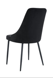 BELIZE CHAIR WITH BLACK METAL LEGS AND BLACK VELVET SEAT.