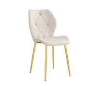 SHELL CHAIR IN BEIGE VELVET AND GOLD LEGS.