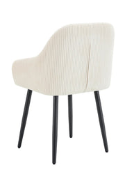 PEACH CHAIR WITH BLACK METAL LEGS IN BEIGE RIBBED FABRIC.