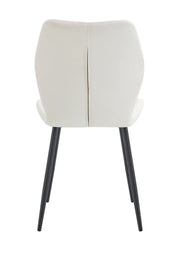 SHELL CHAIR IN BEIGE VELVET AND BLACK METAL LEGS.