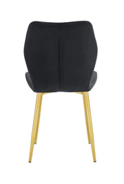 SHELL CHAIR IN BLACK VELVET AND GOLD LEGS.