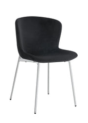 HAILEY CHAIRS WITH SILVER LEGS AND BLACK VELEVT SEAT.