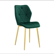 SILLÓN SHELL CON ASIENTO DE TERCIOPELO VERDE Y PATAS DORADAS.