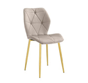 SHELL CHAIR IN TAUPE VELVET SEAT AND GOLD LEGS.