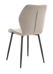 SHELL CHAIR IN TAUPE VELVET AND BLACK METAL LEGS.