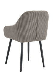 PEACH CHAIR WITH BLACK METAL LEGS IN MOCHA RIBBED FABRIC.