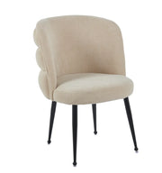 SACHA CHAIRS WITH BLACK METAL LEGS AND MOCHA SEAT IN LINEN-EFFECT FABRIC.