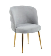 SACHA CHAIRS WITH GOLD LEGS AND GREY SEAT IN LINEN-EFFECT FABRIC.