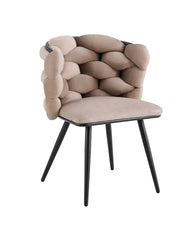 LOLIPOP CHAIRS WITH BLACK METAL LEGS IN TAUPE VELVET SEAT.