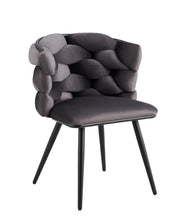 LOLIPOP CHAIRS WITH BLACK METAL LEGS IN ANTHRACITE/DARK GREY VELVET SEAT.