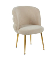 SACHA CHAIRS WITH GOLD LEGS AND MOCHA SEAT IN LINEN-EFFECT FABRIC.