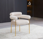 BULLE CHAIRS IN BEIGE VELVET WITH GOLD LEGS.