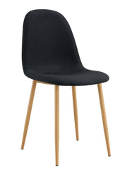 SILLAS ESCANDINAVAS CON PATAS DE MADERA EN TAPIZADO NEGRO.
