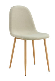 SILLAS ESCANDINAVAS CON PATAS DE MADERA Y TAPIZADO EN TELA BEIGE.