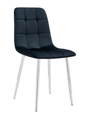 SILLAS ELISA CON PATAS PLATEADAS Y ASIENTO DE TERCIOPELO NEGRO.