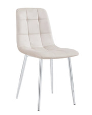 ELISA CHAIR WITH SILVER LEGS IN BEIGE SEAT.