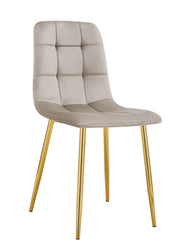 ELISA CHAIR WITH GOLD LEGS IN TAUPE VELVET SEAT.