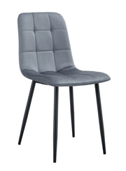 ELISA CHAIR WITH BLACK METAL LEGS IN GREY VELVET.