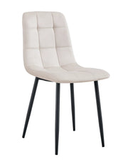 SILLA ELISA CON PATAS DE METAL NEGRO EN TERCIOPELO BEIGE.