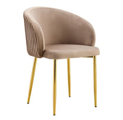 CARLITA CHAIRS IN MOCHA VELVET AND GOLD METAL LEGS.