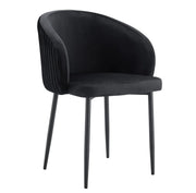 CARLITA CHAIRS IN BLACK VELVET AND BLACK METAL LEGS.