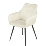 SILLAS RÚSTICAS EN TERCIOPELO BEIGE CON PATAS DE METAL NEGRO.