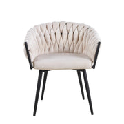 WOVEN AEMCHAIR IN BEIGE VELVET AND BLACK METAL LEGS.MEASURING 67X43X73CM