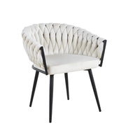 WOVEN AEMCHAIR IN OFF WHITE/BEIGE VELVET AND BLACK METAL LEGS.MEASURING 67X43X73CM