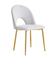 TEDDY CHAIR IN LIGHT GREY CHENILLE WITH GOLD LEGS.