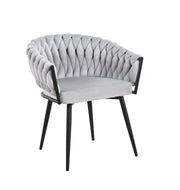 SILLA TEJIDA EN GRIS CLARO CON PATAS DE METAL NEGRO. MEDIDAS 67X43X73CM