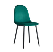 SILLAS ESCANDINAVAS EN TERCIOPELO VERDE BOSQUE CON PATAS DE METAL NEGRO.