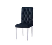 NEW NEVADA CHAIRS WITH BUTTON TUFTED WITH BLACK VELVET AND SILVER LEGS.