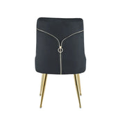ZIP DESIGN CHAIRS WITH BLACK VELVET AND GOLD FINISHING.MEASURING 55X48X93CM