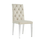 NEW NEVADA BUTTON TUFTED CHAIRS IN BEIGE VELVET AND SILVER FEETS.