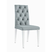 NEW NEVADA BUTTON TUFTED CHAIRS IN GREY VELVET AND SILVER FEETS.