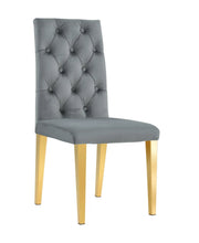 NEW NEVADA BUTTON TUFTED CHAIRS IN ANTHRACITE/DARK GREY VELVET AND GOLD FEETS.