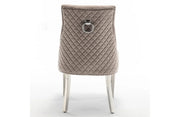 QUILTED RING CHAIR IN MOCHA VELVET AND SILVER FEETS.