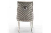 QUILTED RING CHAIR IN GREY VELVET AND SILVER FEETS.