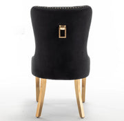 RECTANGLE HANDLE CHAIR IN BLACK VELVET AND GOLD FEETS
