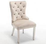 RECTANGLE HANDLE CHAIR IN BEIGE VELVET AND SILVER FEETS