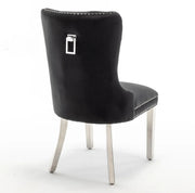 RECTANGLE HANDLE CHAIR IN BLACK VELVET AND SILVER FEETS