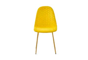 SILLA ESCANDINAVA EN TERCIOPELO AMARILLO CON PATAS DORADAS.
